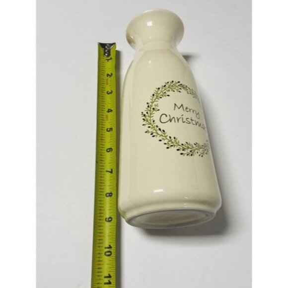 Merry Christmas Milk Bottle Carafe Vase Cottage Grandma Decor 9 in Ceramic - Picture 9 of 10